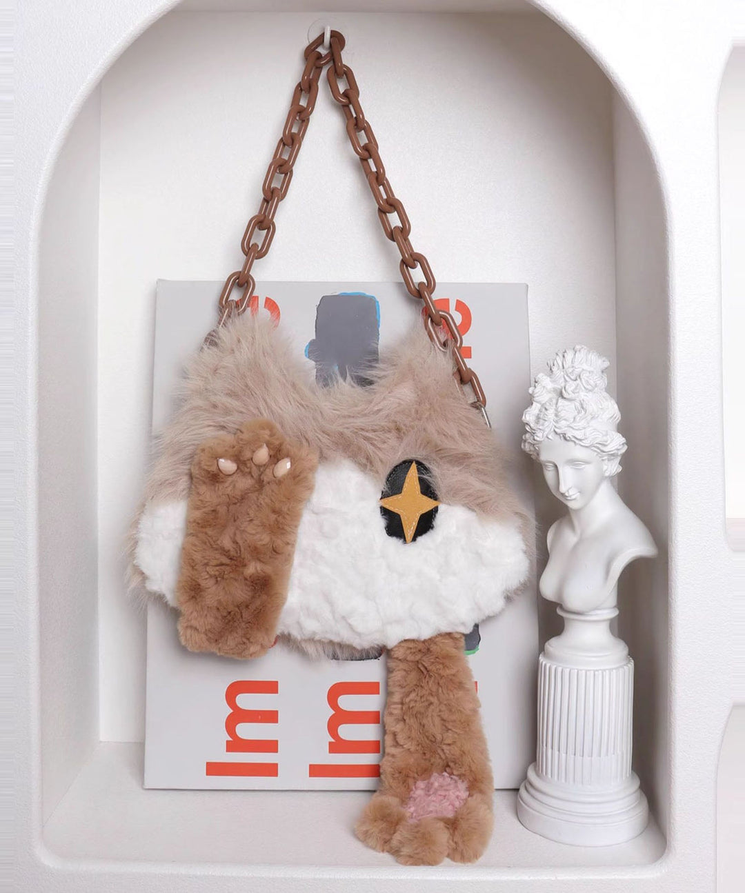 Cute Cat Fuzzy Fur Fluffy Chain Linked Shoulder Bags