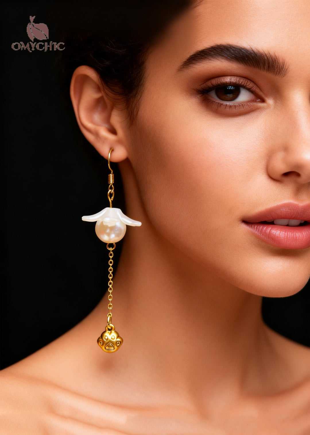 Cute Cat's Paw 14K Gold Pearl Drop Earrings