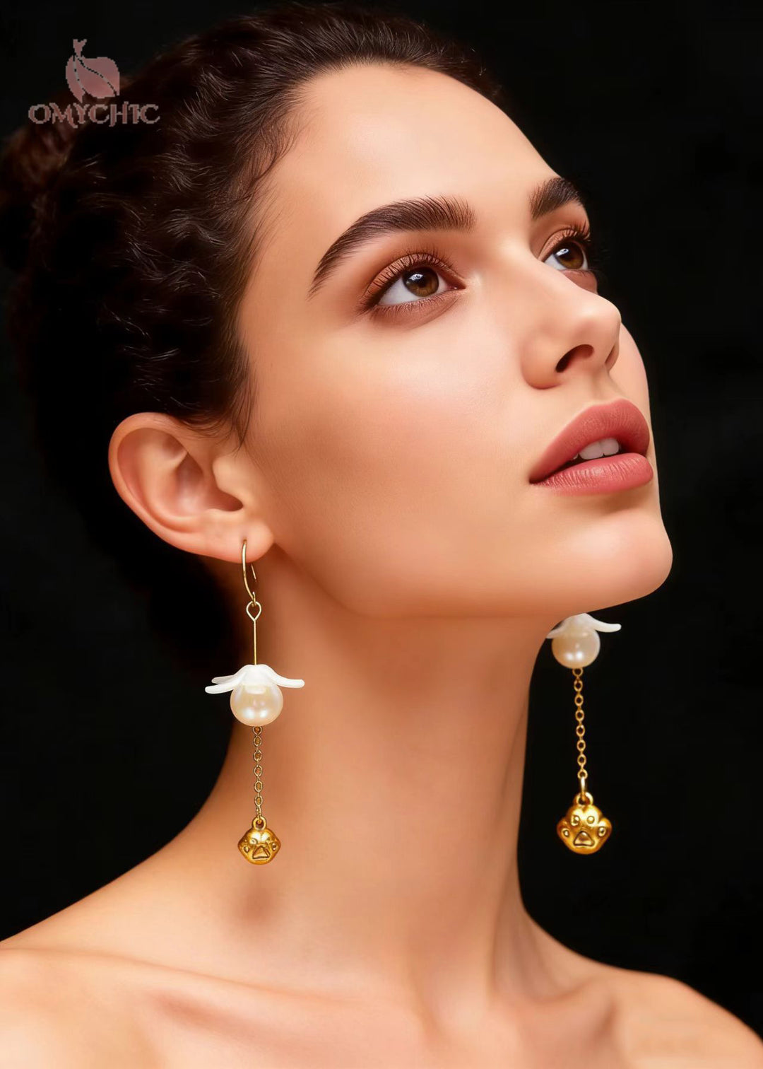 Cute Cat's Paw 14K Gold Pearl Drop Earrings