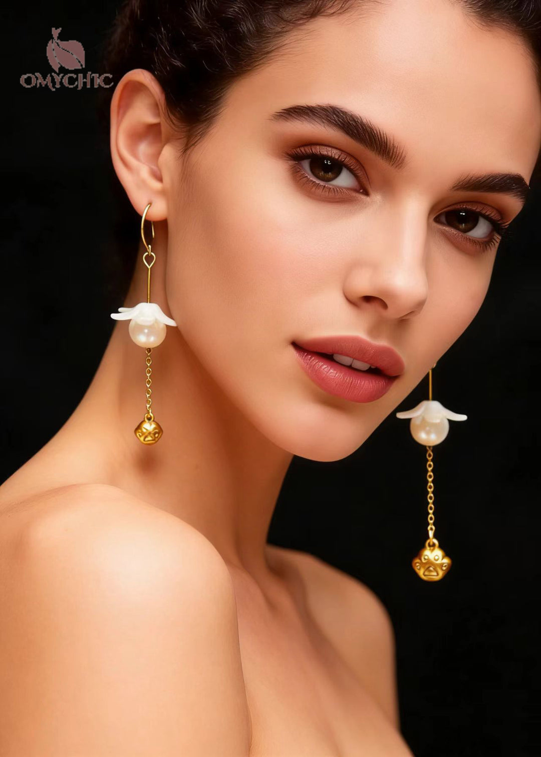Cute Cat's Paw 14K Gold Pearl Drop Earrings