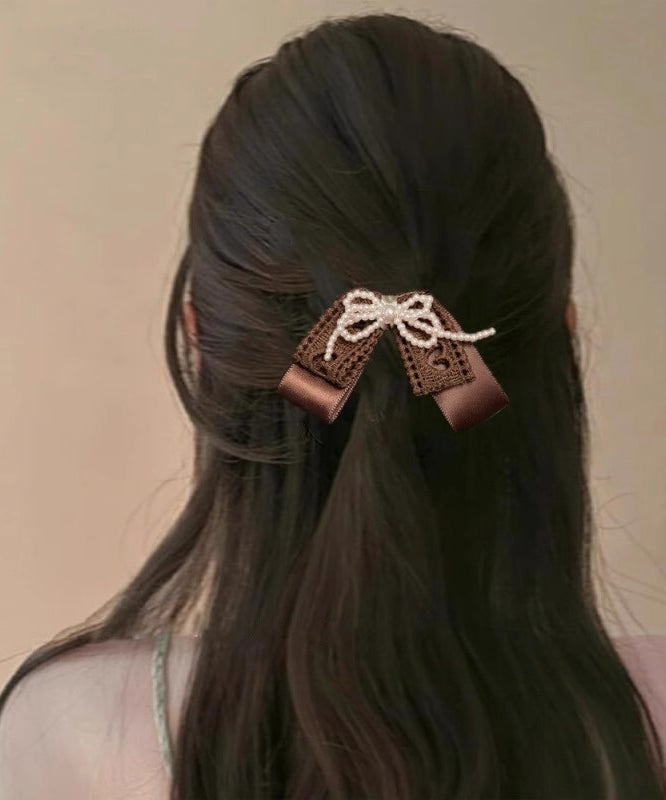 Cute Coffee Textile Crafts Pearl Bow hairpin