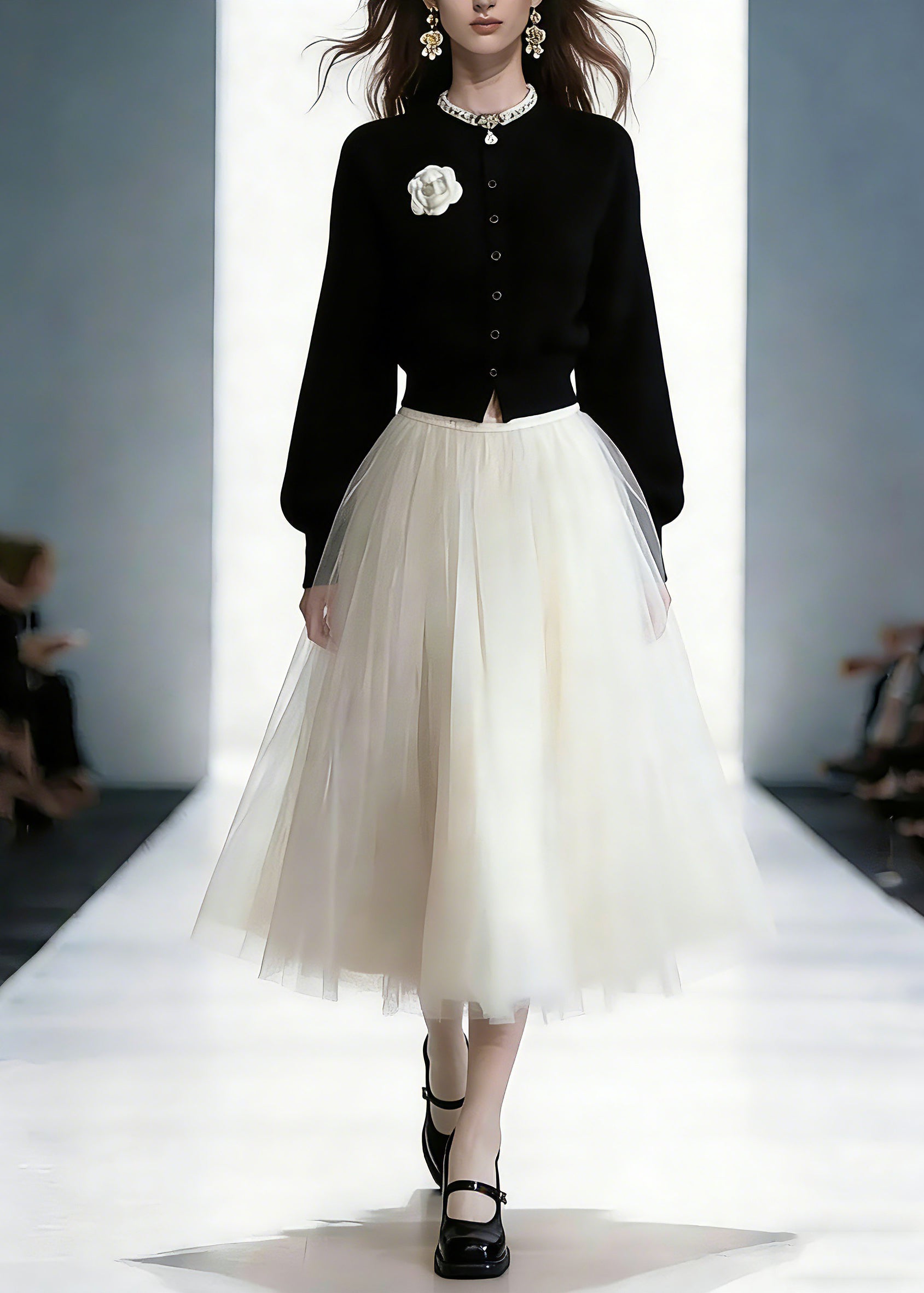 Cute Cotton Knit Cardigans And Tulle Maxi Skirts Two Piece Set Spring - Omychic