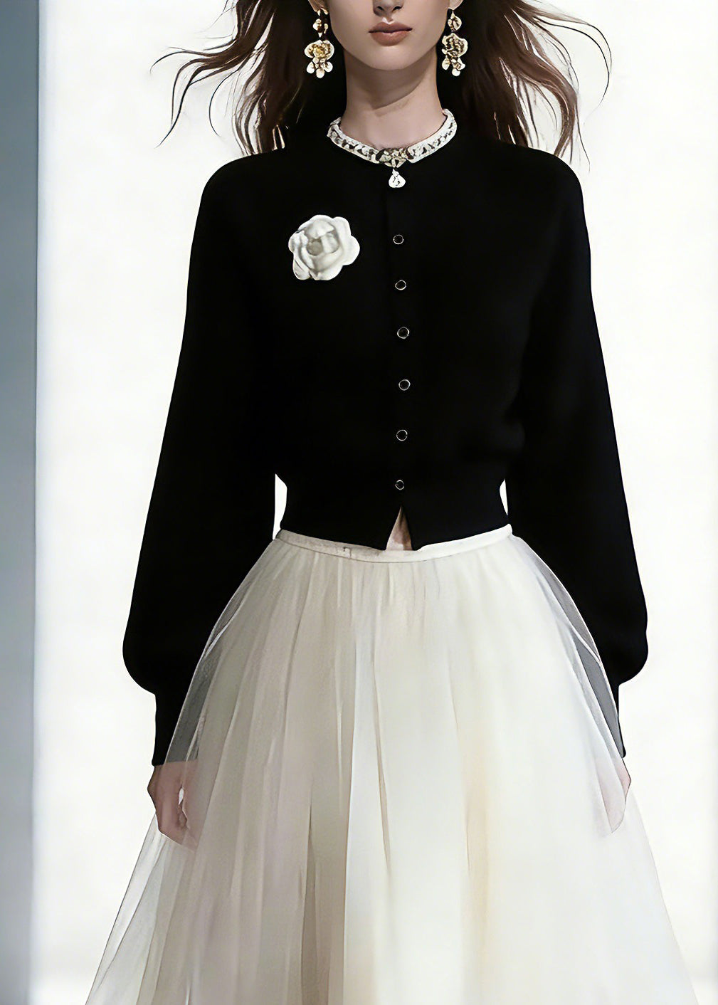 Cute Cotton Knit Cardigans And Tulle Maxi Skirts Two Piece Set Spring - Omychic