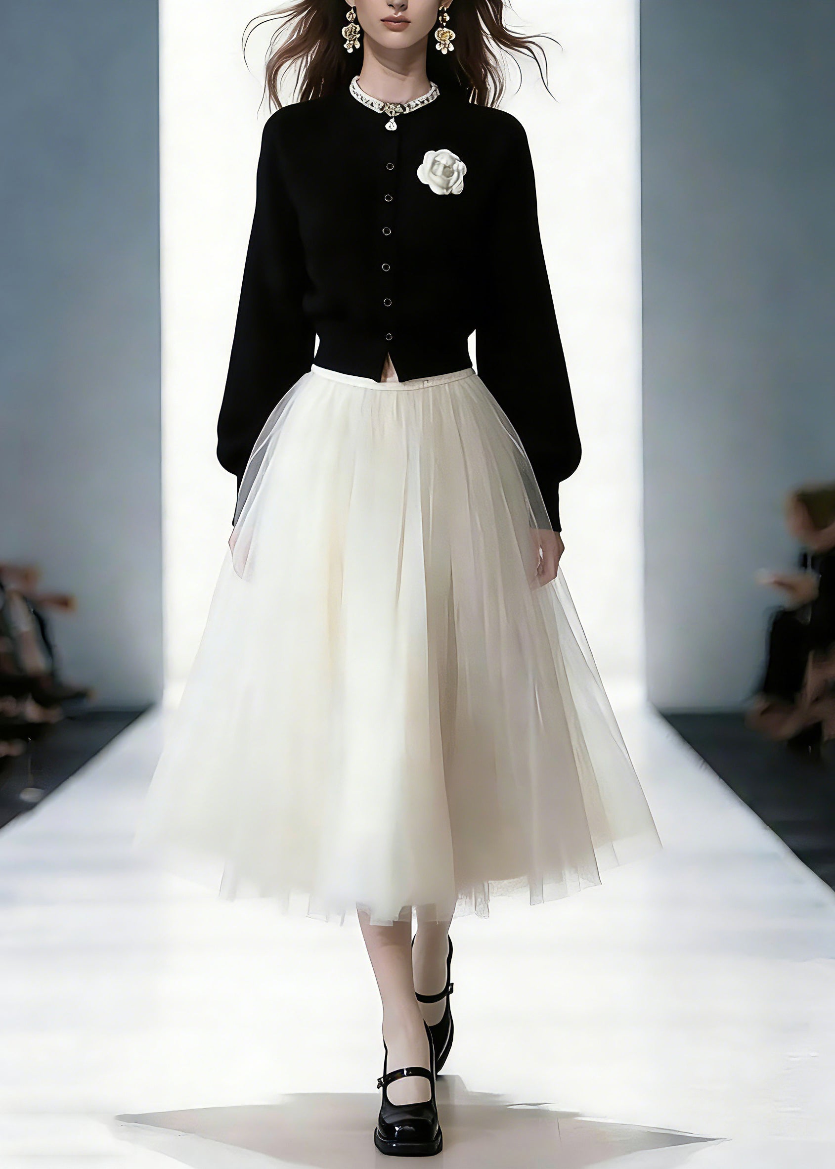 Cute Cotton Knit Cardigans And Tulle Maxi Skirts Two Piece Set Spring - Omychic