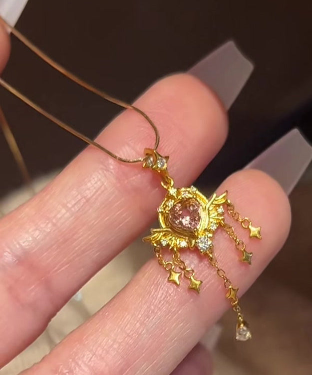 Cute Gold 18K Gold Zircon Tassel Pendant Necklace
