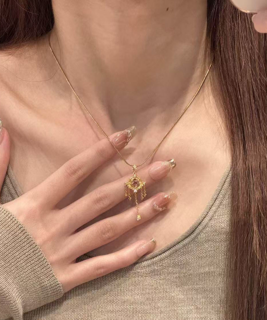 Cute Gold 18K Gold Zircon Tassel Pendant Necklace