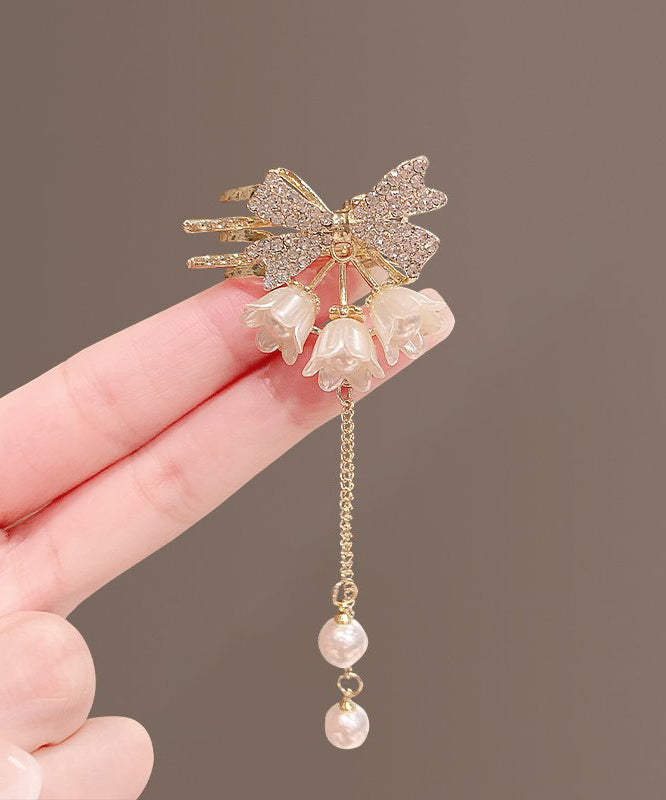 Cute Gold Alloy Zircon Pearl Lily Of The Valley Tassel Hairpin