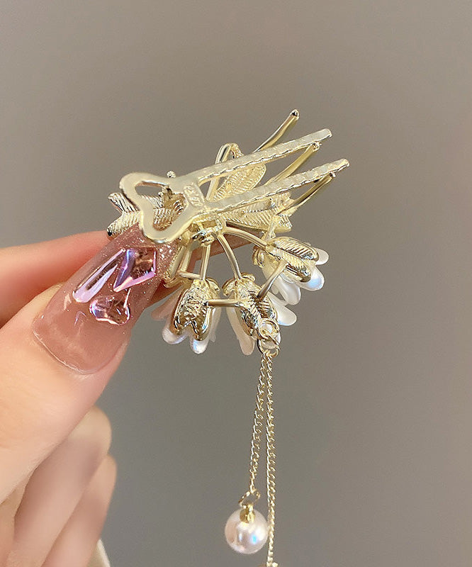Cute Gold Alloy Zircon Pearl Lily Of The Valley Tassel Hairpin