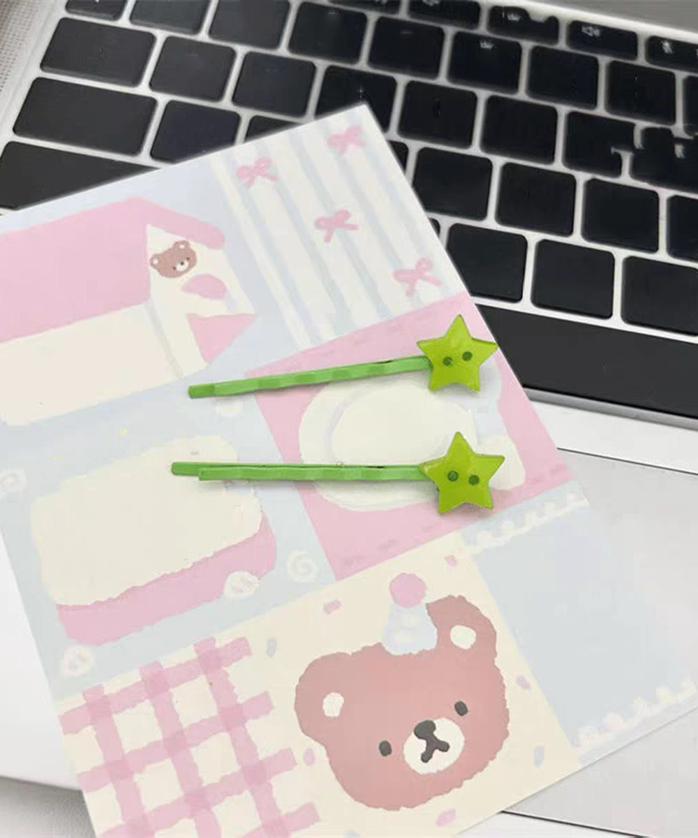 Cute Green Acrylic Star A Pair Hairpin