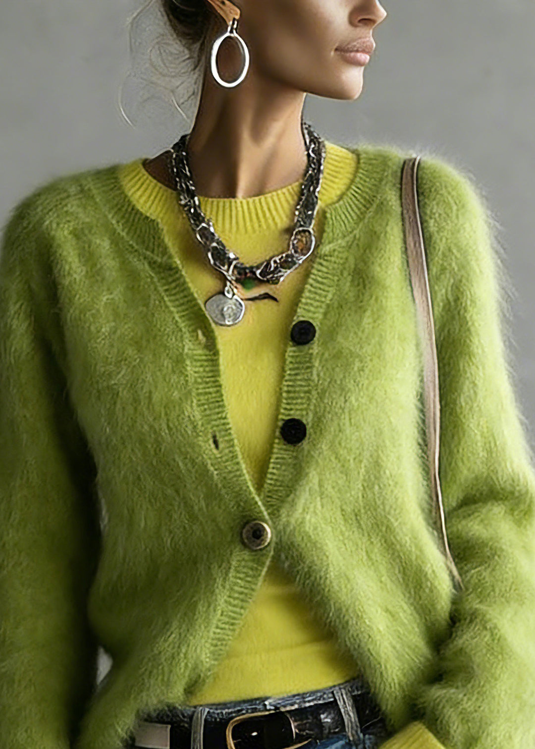 Cute Green V Neck Cotton Knit Cardigan And Top Two Pieces Set Spring - Omychic