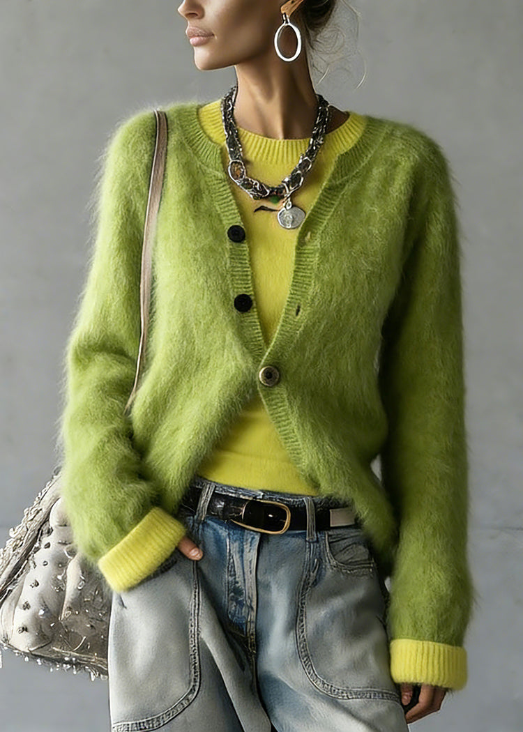 Cute Green V Neck Cotton Knit Cardigan And Top Two Pieces Set Spring - Omychic