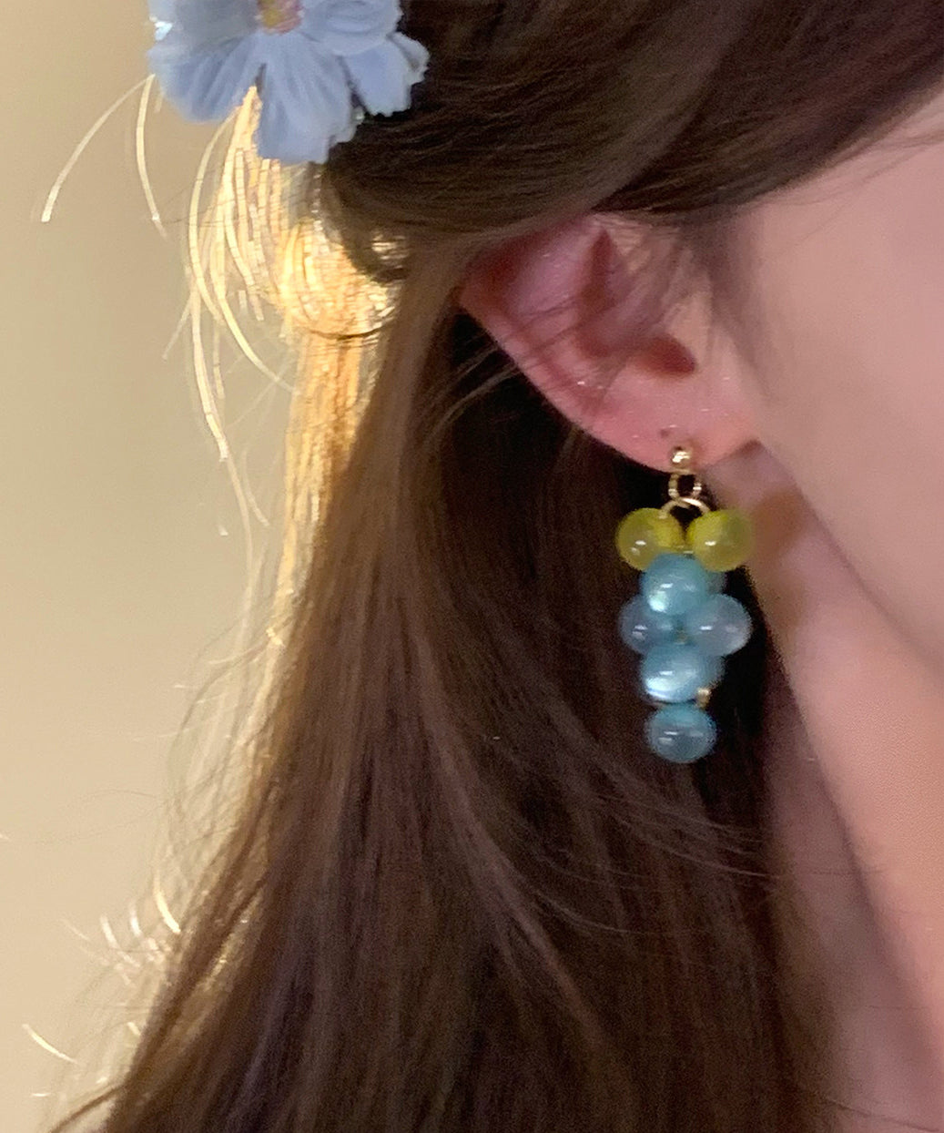 Cute Light Green Alloy Grape Drop Earrings