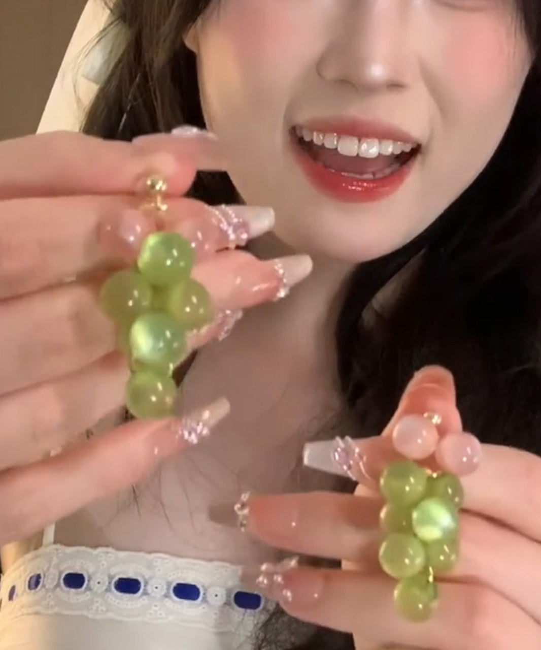 Cute Light Green Alloy Grape Drop Earrings