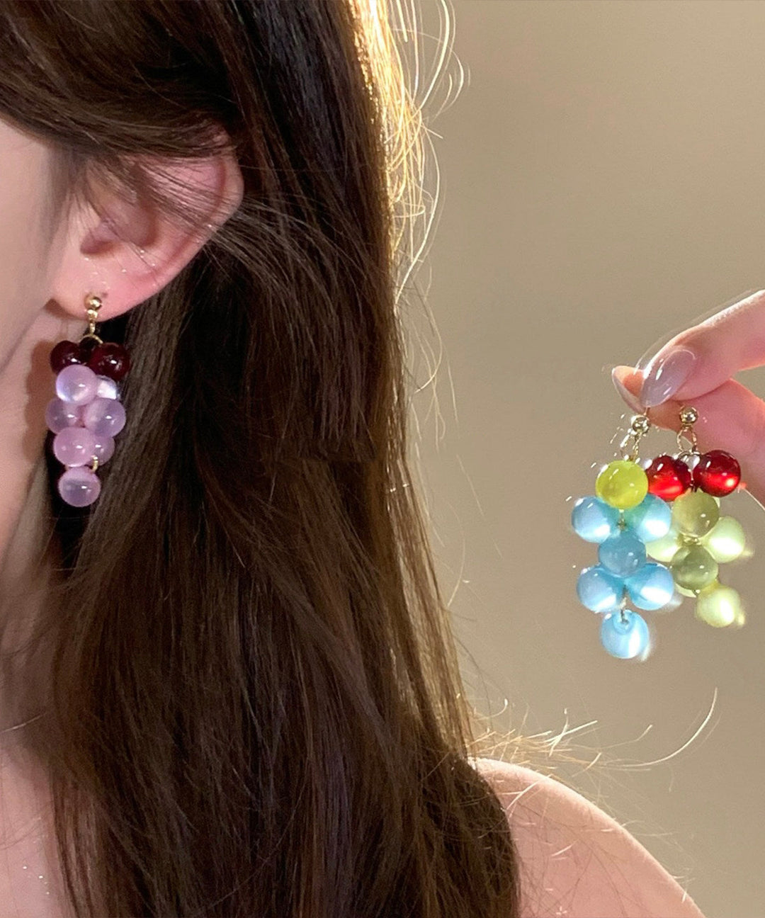 Cute Light Green Alloy Grape Drop Earrings