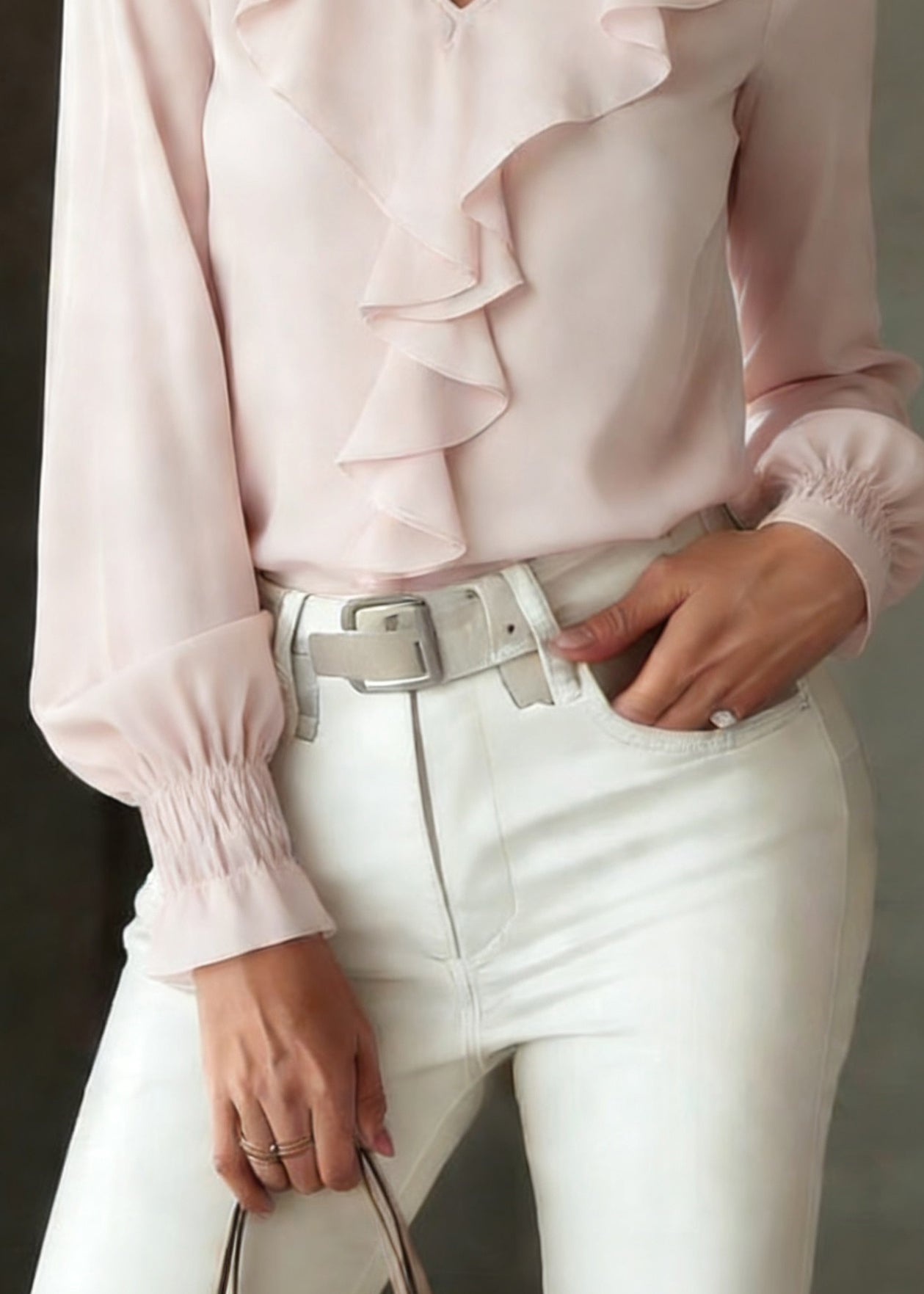 Cute Light Pink Ruffled Patchwork Silk Shirt Lantern Sleeve - Omychic