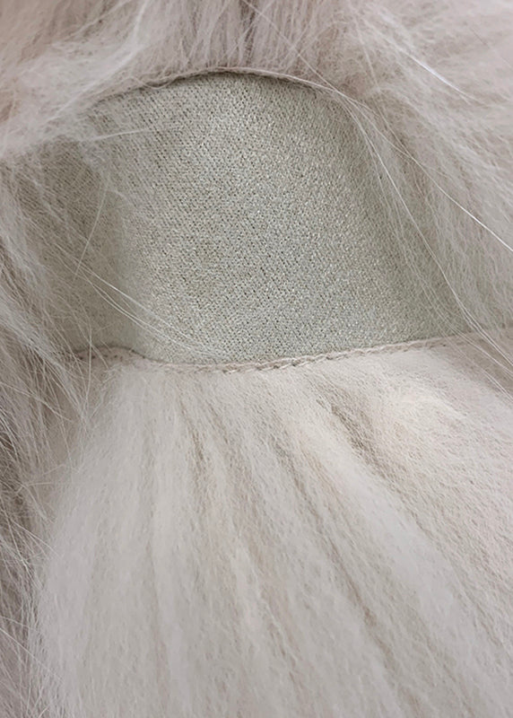 Cute Light Pink V Neck Patchwork Leather And Fur Coats Winter