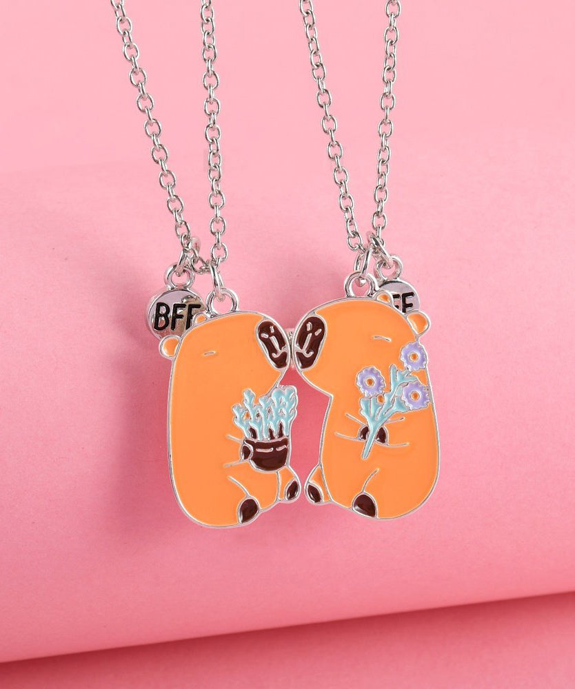 Cute Little Cat Stainless Steel Little Cat Best Friend Set Pendant Necklace