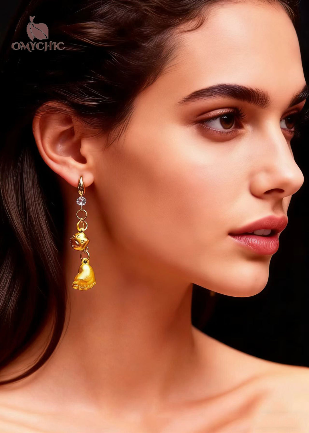 Cute Little Feet 14K Gold Long Drop Earrings