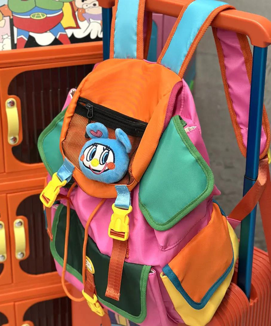 Cute Multicolor Drawstring Pockets Backpack Bag