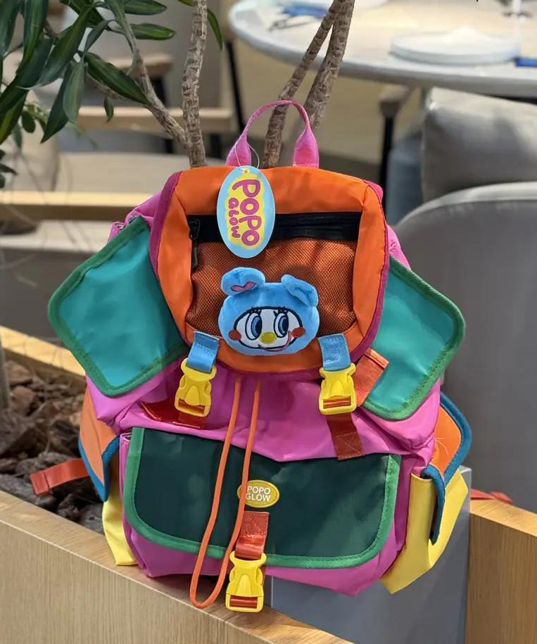 Cute Multicolor Drawstring Pockets Backpack Bag