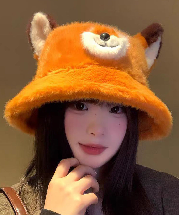 Cute Orange Cozy Warm Fuzzy Fur Fluffy Bucket Hat