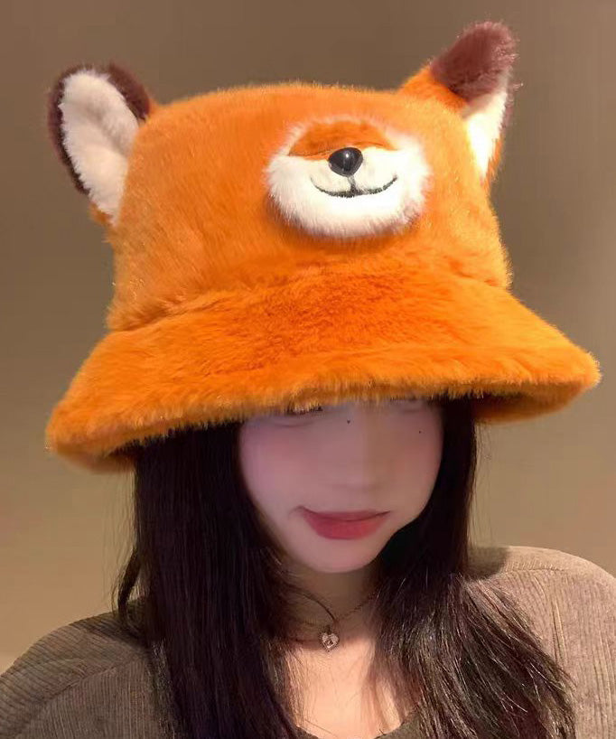 Cute Orange Cozy Warm Fuzzy Fur Fluffy Bucket Hat