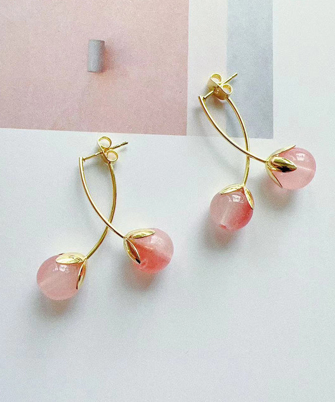 Cute Peach Sterling Silver Overgild Resin Tomato Hoop Earrings