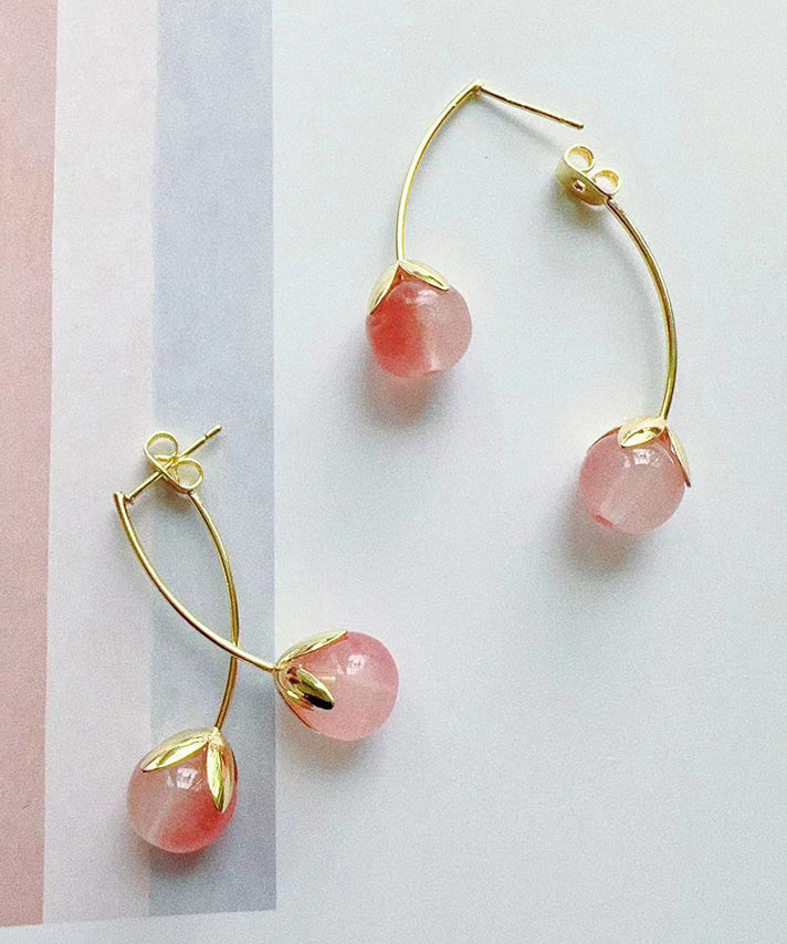 Cute Peach Sterling Silver Overgild Resin Tomato Hoop Earrings