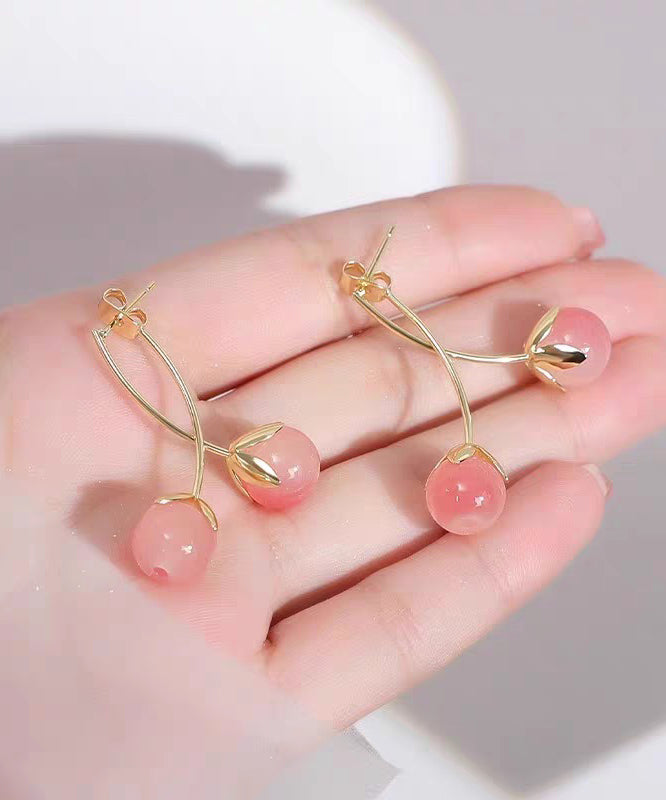 Cute Peach Sterling Silver Overgild Resin Tomato Hoop Earrings