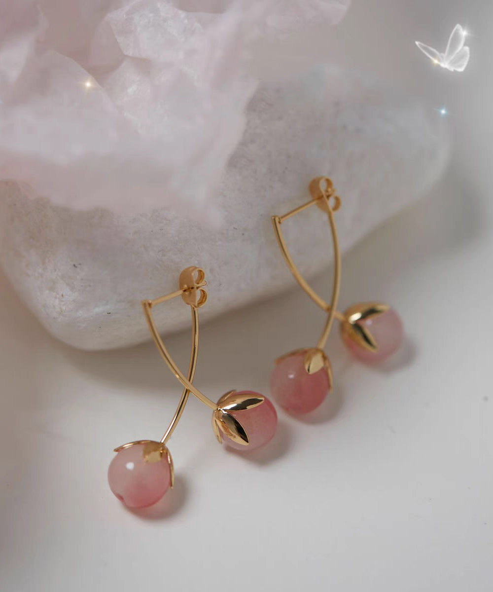 Cute Peach Sterling Silver Overgild Resin Tomato Hoop Earrings