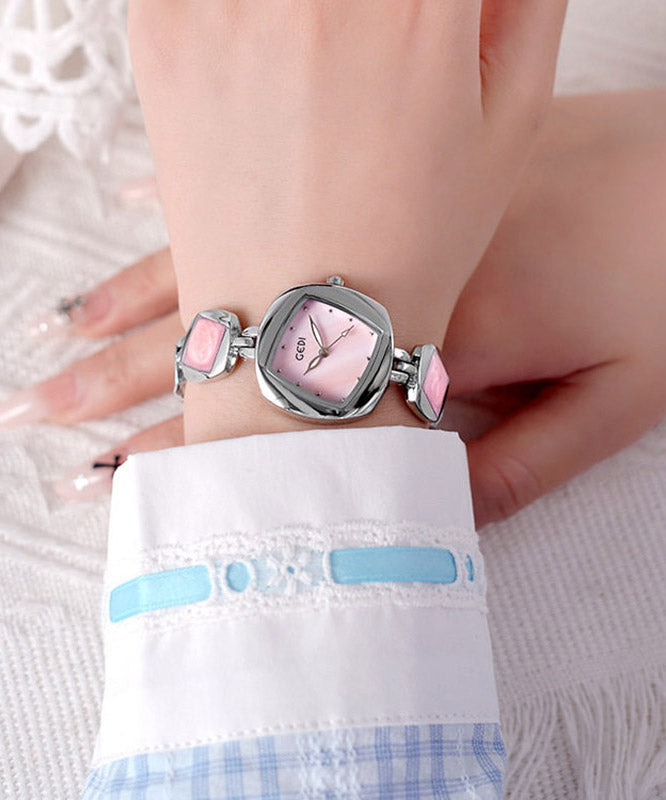 Cute Pink Alloy Asymmetrical Diamond Fritillary Bulb Waterproof Watches