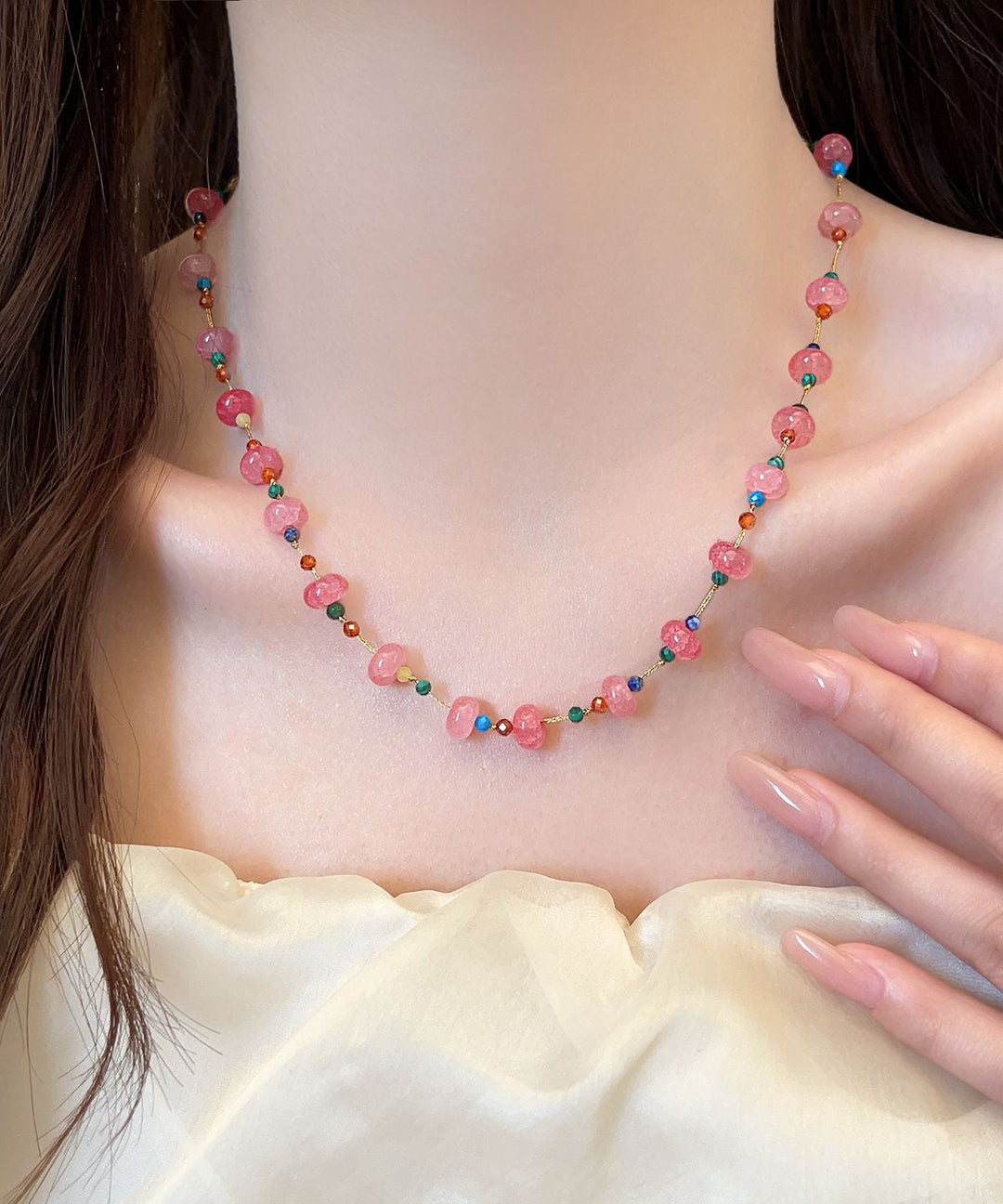 Cute Pink Alloy Crystal Beadin Gratuated Bead Necklace