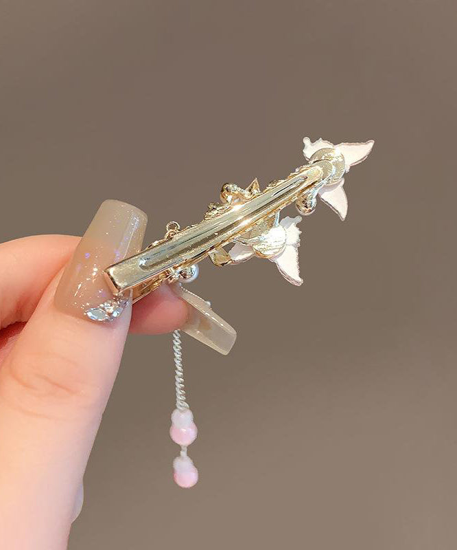 Cute Pink Alloy Pearl Butterfly Tassel Hairpin