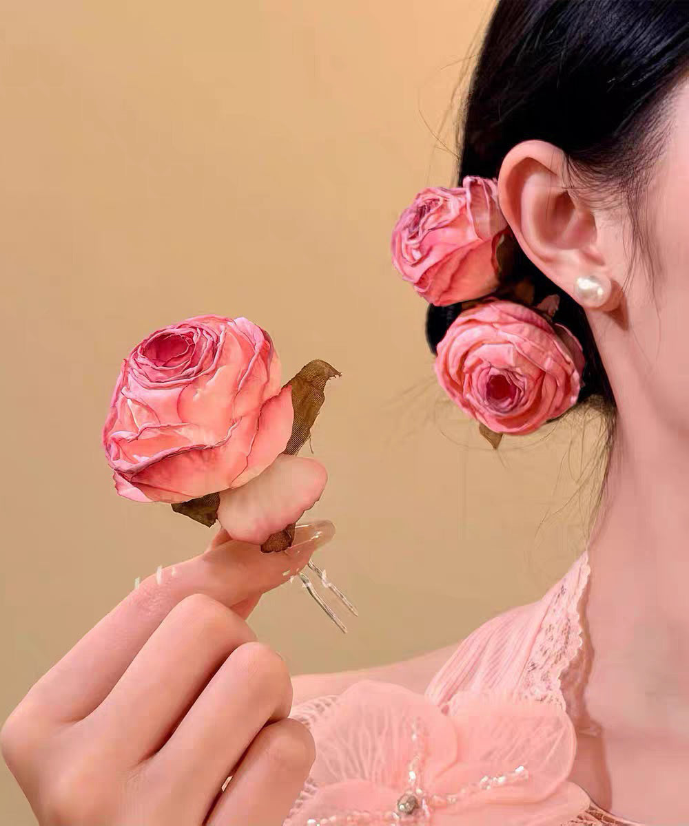Cute Pink Alloy Rose A Pair Hairpin - Omychic