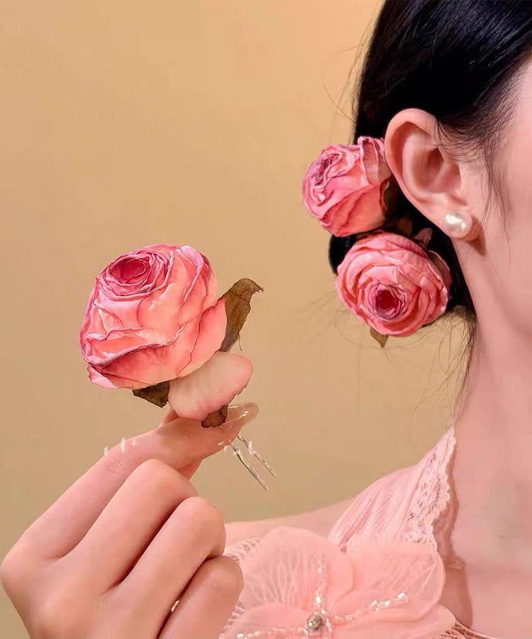 Cute Pink Alloy Rose A Pair Hairpin - Omychic