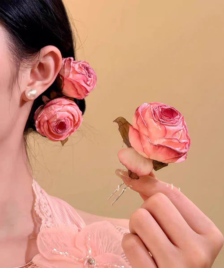 Cute Pink Alloy Rose A Pair Hairpin - Omychic