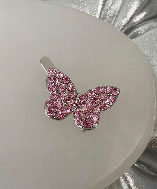 Cute Pink Alloy Zircon Butterfly Hairpin