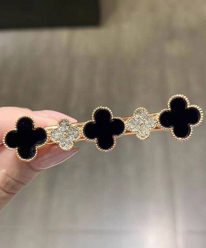 Cute Pink Alloy Zircon Four-Leaf Clover Hairpin - Omychic