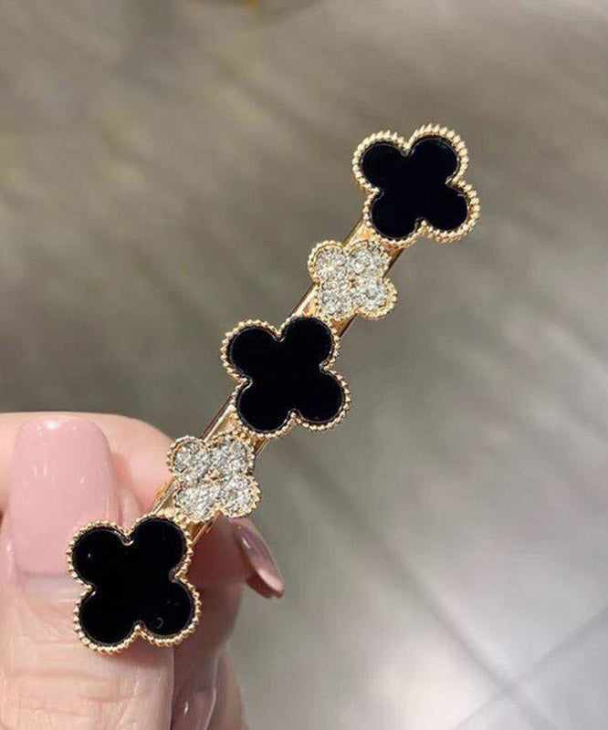 Cute Pink Alloy Zircon Four-Leaf Clover Hairpin - Omychic
