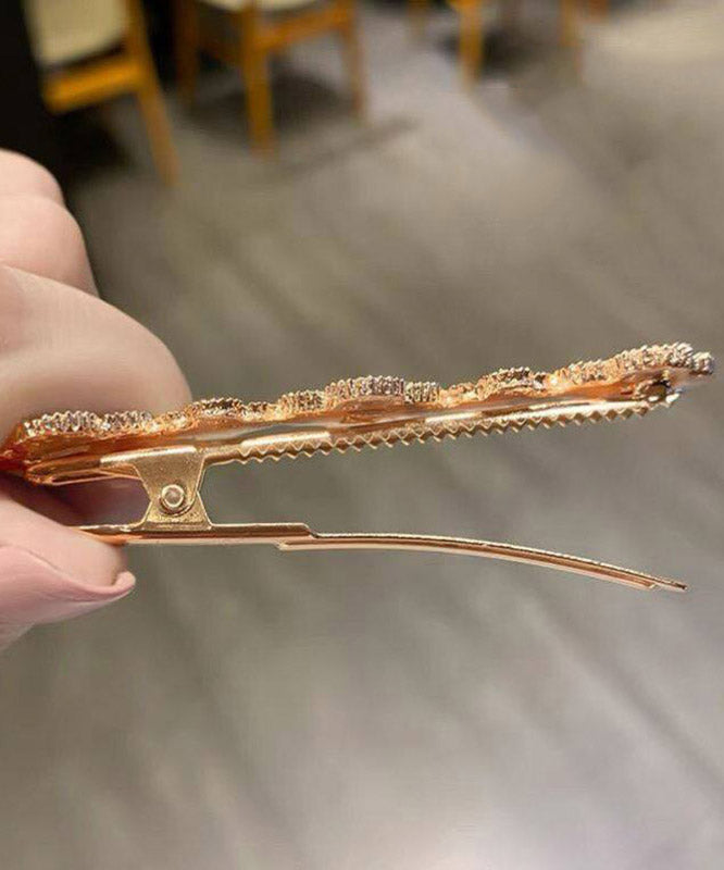 Cute Pink Alloy Zircon Four-Leaf Clover Hairpin - Omychic