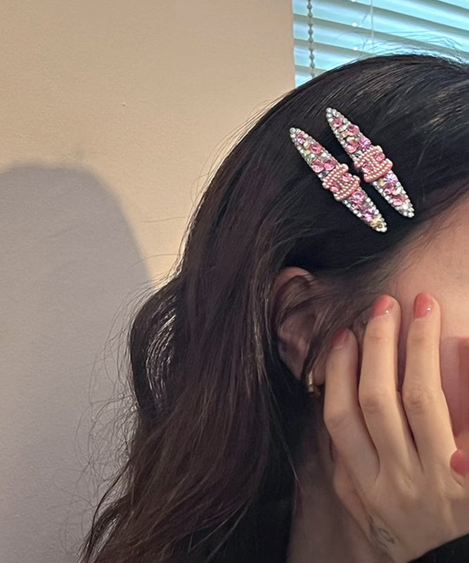 Cute Pink Alloy Zircon Pearl Graphic Hairpin