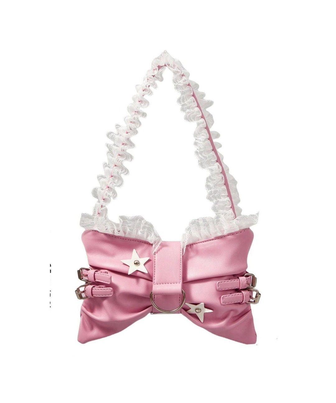 Cute Pink Bow Patchwork Lace Faux Leather Girls Shoulder Bags