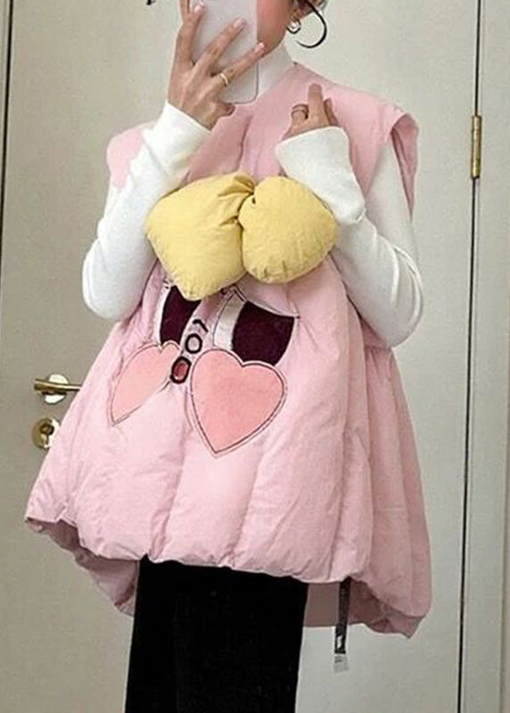 Cute Pink Bow Print Warm Waistcoat And T Shirt Two Pieces Set Winter