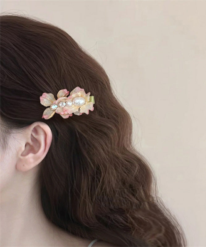 Cute Pink Cloth Acrylic Alloy Zircon Floral Hairpin
