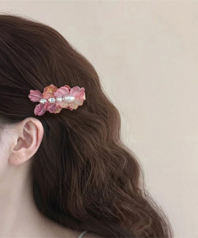 Cute Pink Cloth Acrylic Alloy Zircon Floral Hairpin
