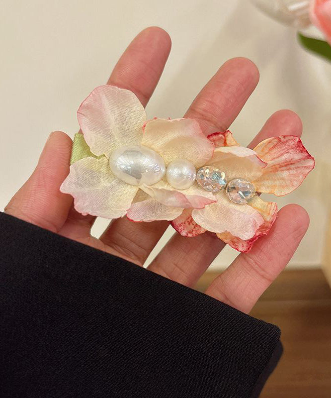 Cute Pink Cloth Acrylic Alloy Zircon Floral Hairpin