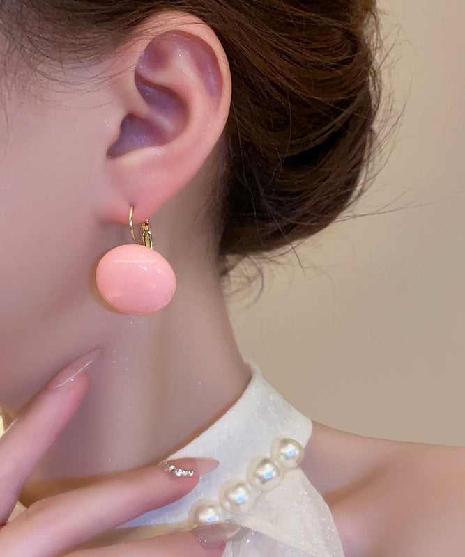 Cute Pink Copper Alloy Resin Hoop Earrings