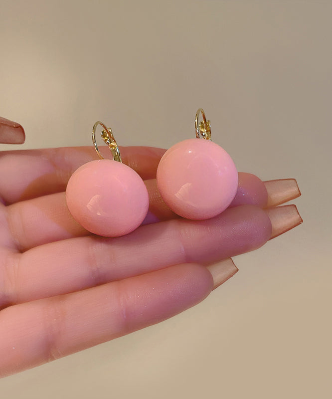 Cute Pink Copper Alloy Resin Hoop Earrings