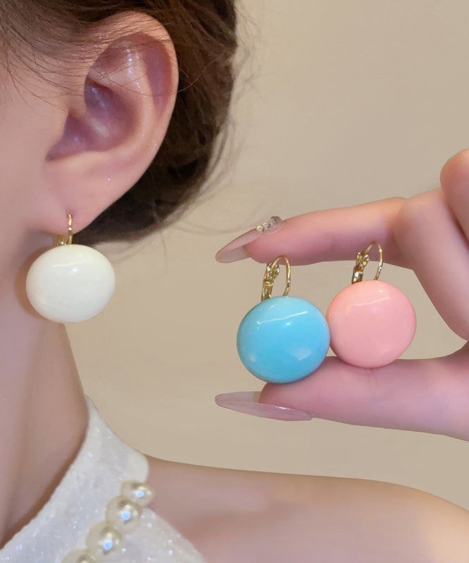 Cute Pink Copper Alloy Resin Hoop Earrings