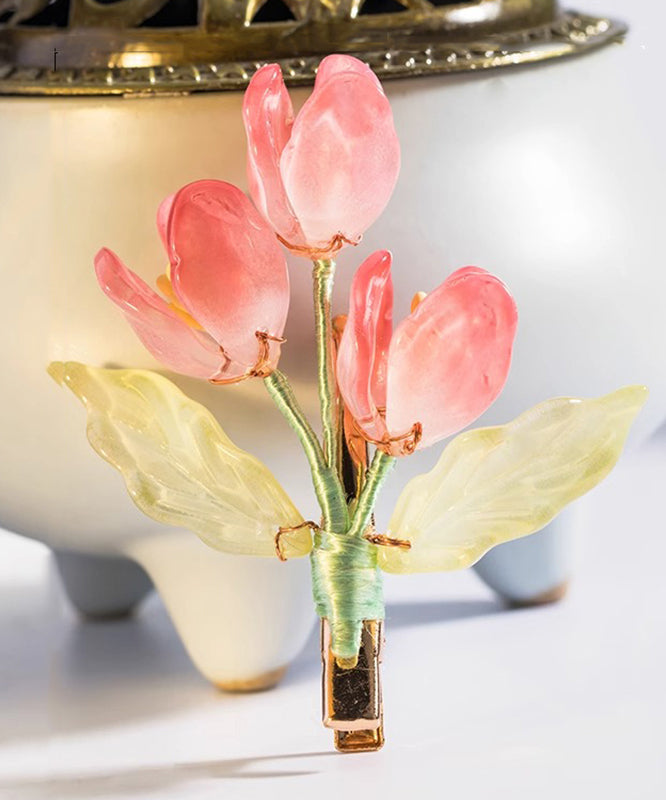 Cute Pink Copper Colored Glaze Tulip Hairpin